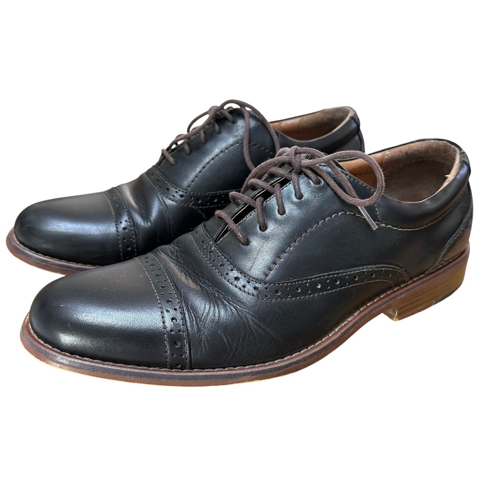 GH Bass Banks Mens Black Leather Wingtip Brogue Cap Toe Oxford Shoes Size 9M